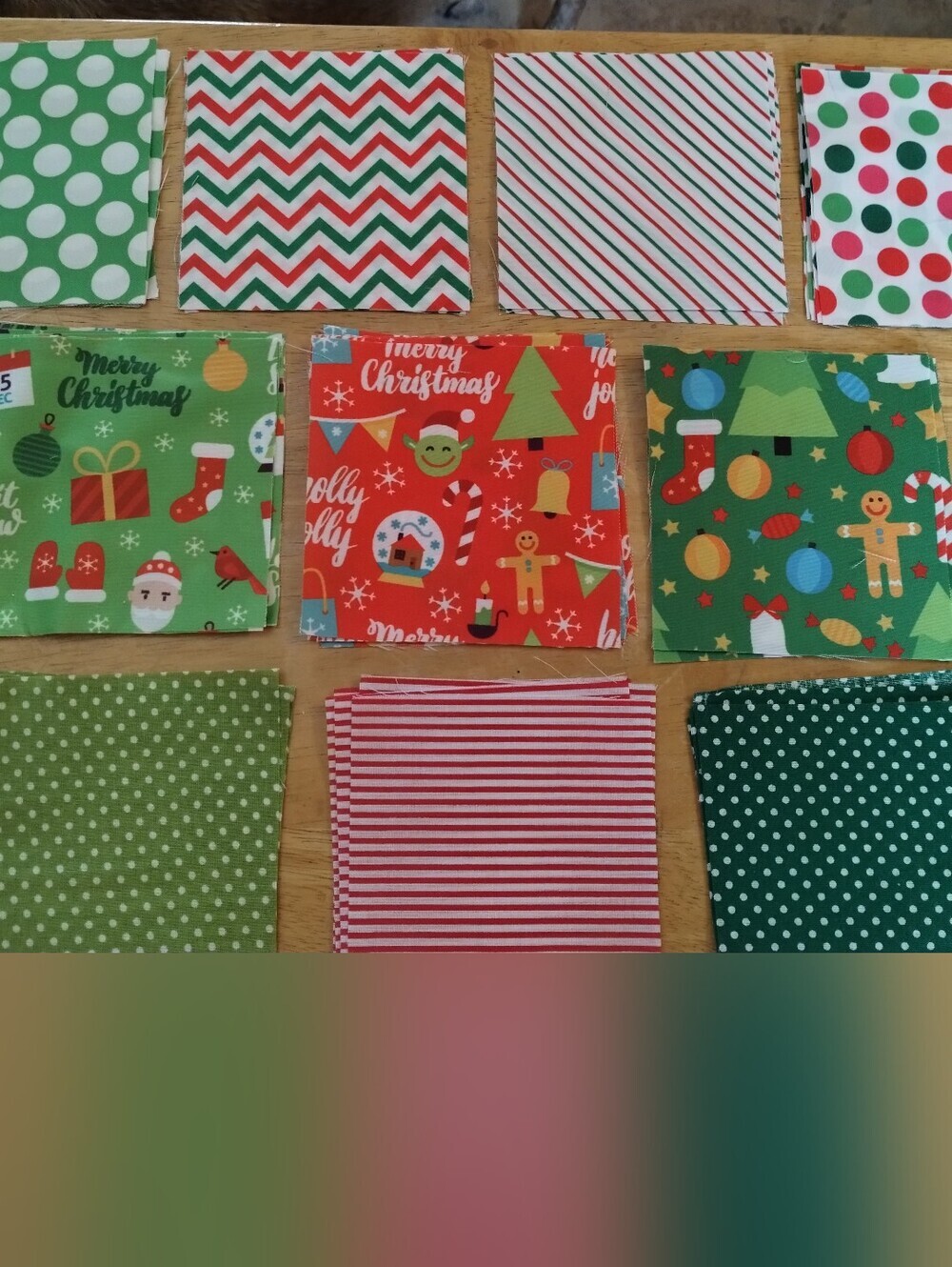 50 PC Christmas Fabric Squares Lot 4x4 Quilt Scrap Sewing Craft Bundle
